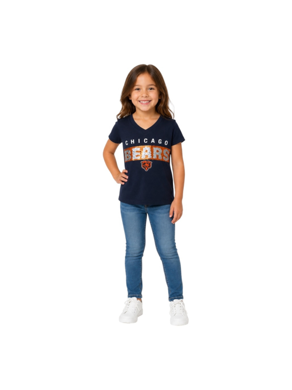NFL Team Apparel Girls Chicago Bears Reversible Sequin Shirt Size 6/6X